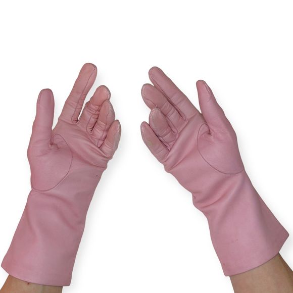 Vintage Light Pink Leather Gloves, Size M - Picture 5 of 8